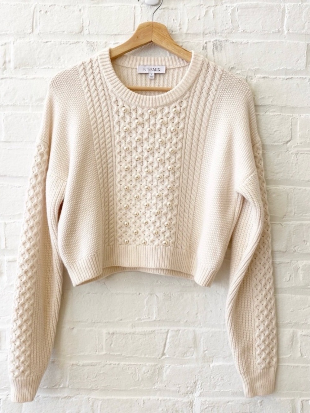 Intermix Cable Knit Pearl Embellished Sweater